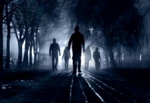 Eerie images of zombies walking in the dark